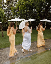Silk Saitn Gold Bridesmaid Dresses For Beach Weddings Sheath V Neck